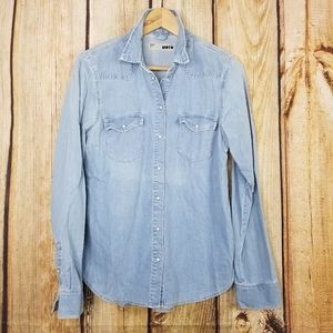 TOPSHOP Shirt denim Western Style Snap Down Blue